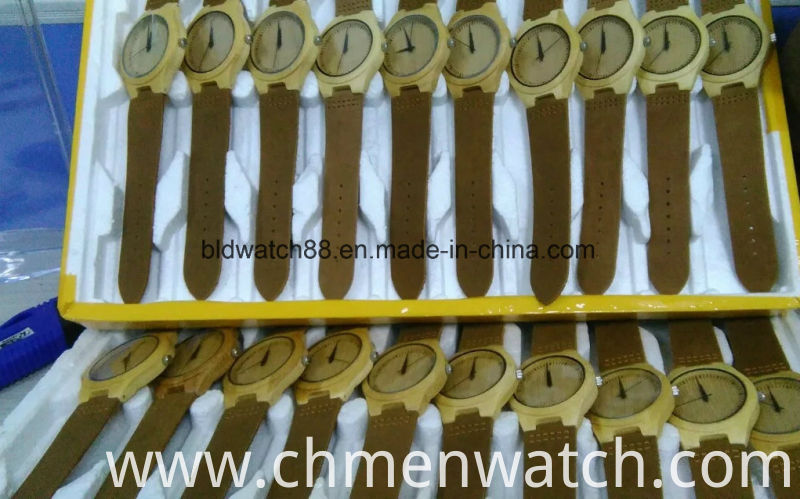 Natural Wooden Wristwatch Bamboo Wood Genuine Leather Band Watch Unisex